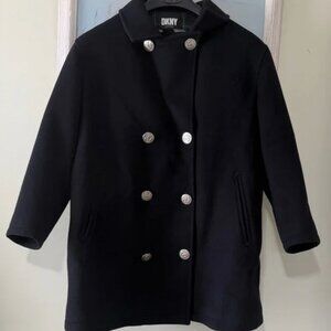 DKNY Midnight Coat with Metallic Accents Double breasted  pea coat size petite M